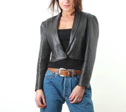 Womens Slim Fit Moto Bolero Shrug Black Leather Biker Jacket - LuxurenaMall