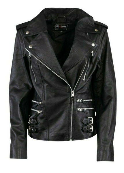 Women's Slim Fit Black Leather Biker Jacket