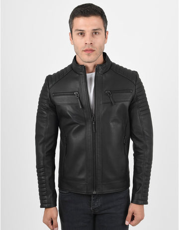 Men's Quilted Black Leather Jacket