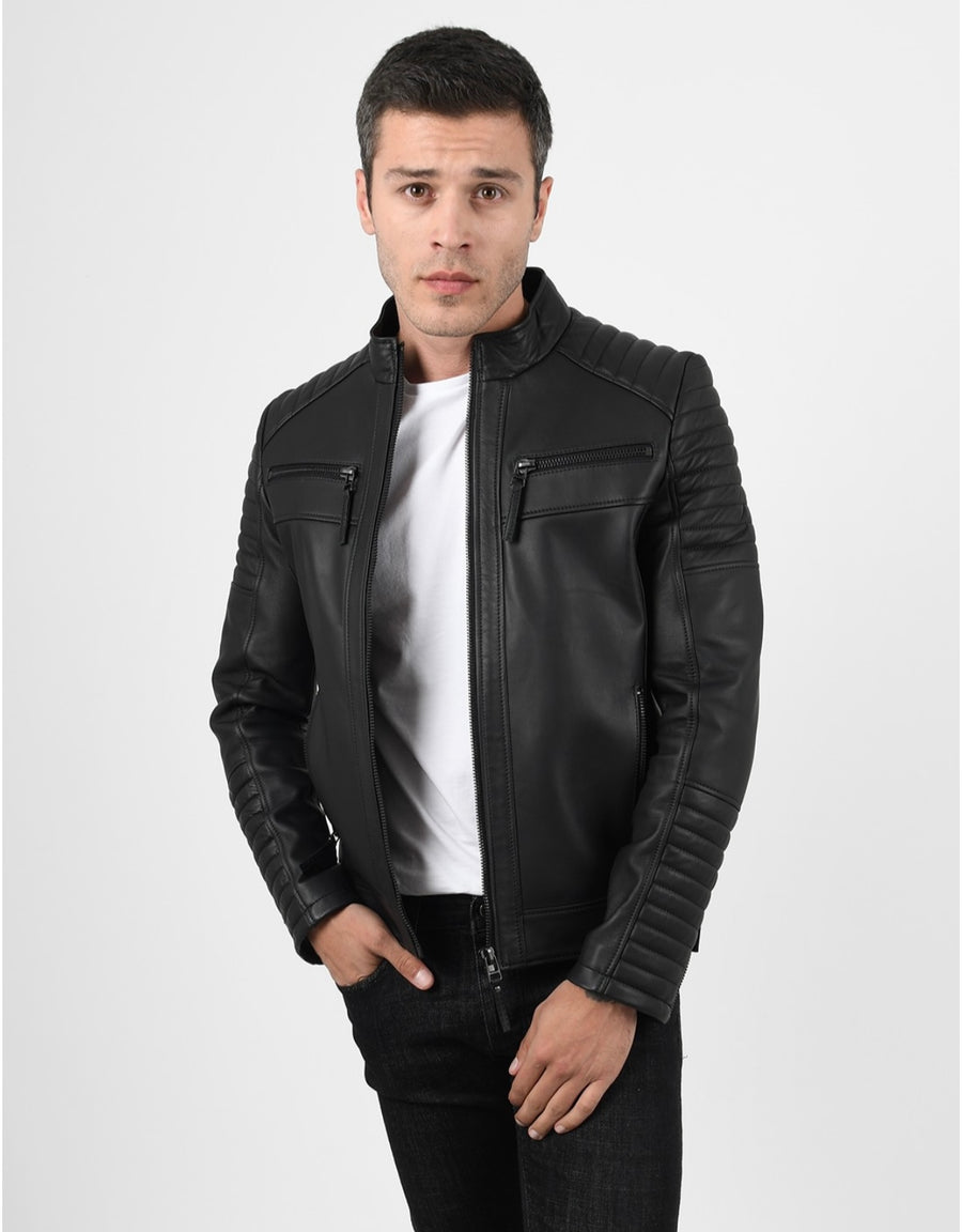 Men's Quilted Black Leather Jacket