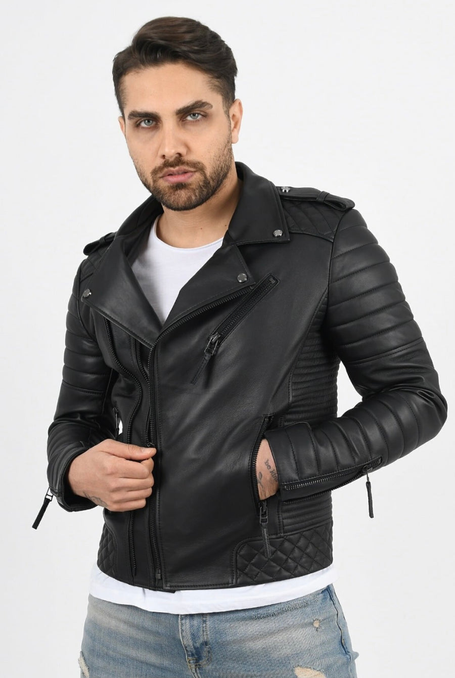 Men's Biker Black Leather Jacket