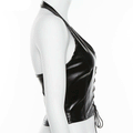 Womens Black leahter Crop tops tank tops Black V-neck laceup Bustier Top - Luxurena Leather