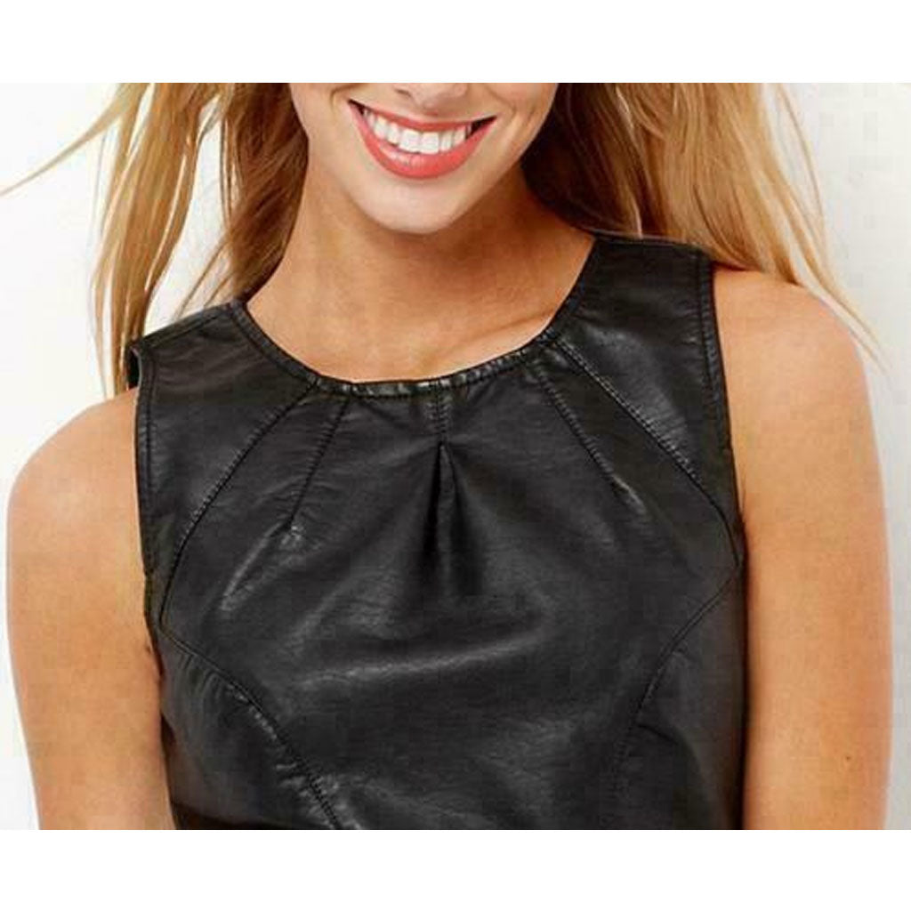 Women's Party Wear Real Leather Cocktail Dress Black leather top Dress - Luxurena Leather