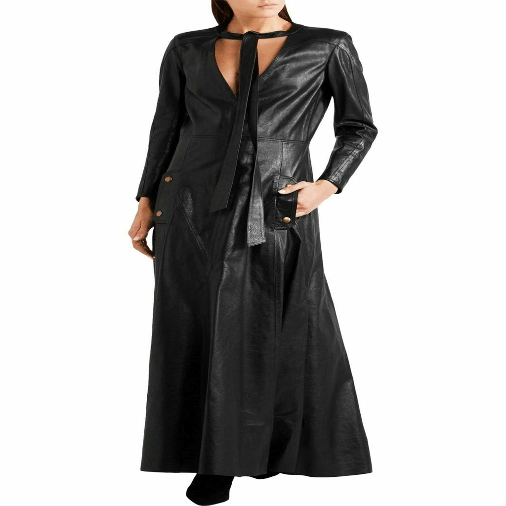 New Stylish Womens 100% Genuine Leather long maxi trench coat for parties Casual - Luxurena Leather