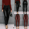 Womens Leggings 100% real Leather Pants High Waist pajamas Skinny Pencil Trouser - Luxurena Leather