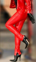 Genuine Soft Red Leather Legging With Back Zip-Luxurena Leather