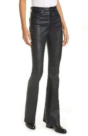 Women's Genuine Straight Fit Leather Black Pants