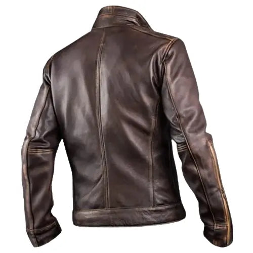 Men's Vintage Cafe Racer Distressed Brown Leather Jacket