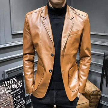 Mens Wedding Casual Formal Dress Blazer Leather Jacket Coat Business Slim Fit