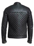 Men's Genuine Leather Cafe Racer Bomber Quilted Motorcycle Biker Black Jacket - Luxurena Leather