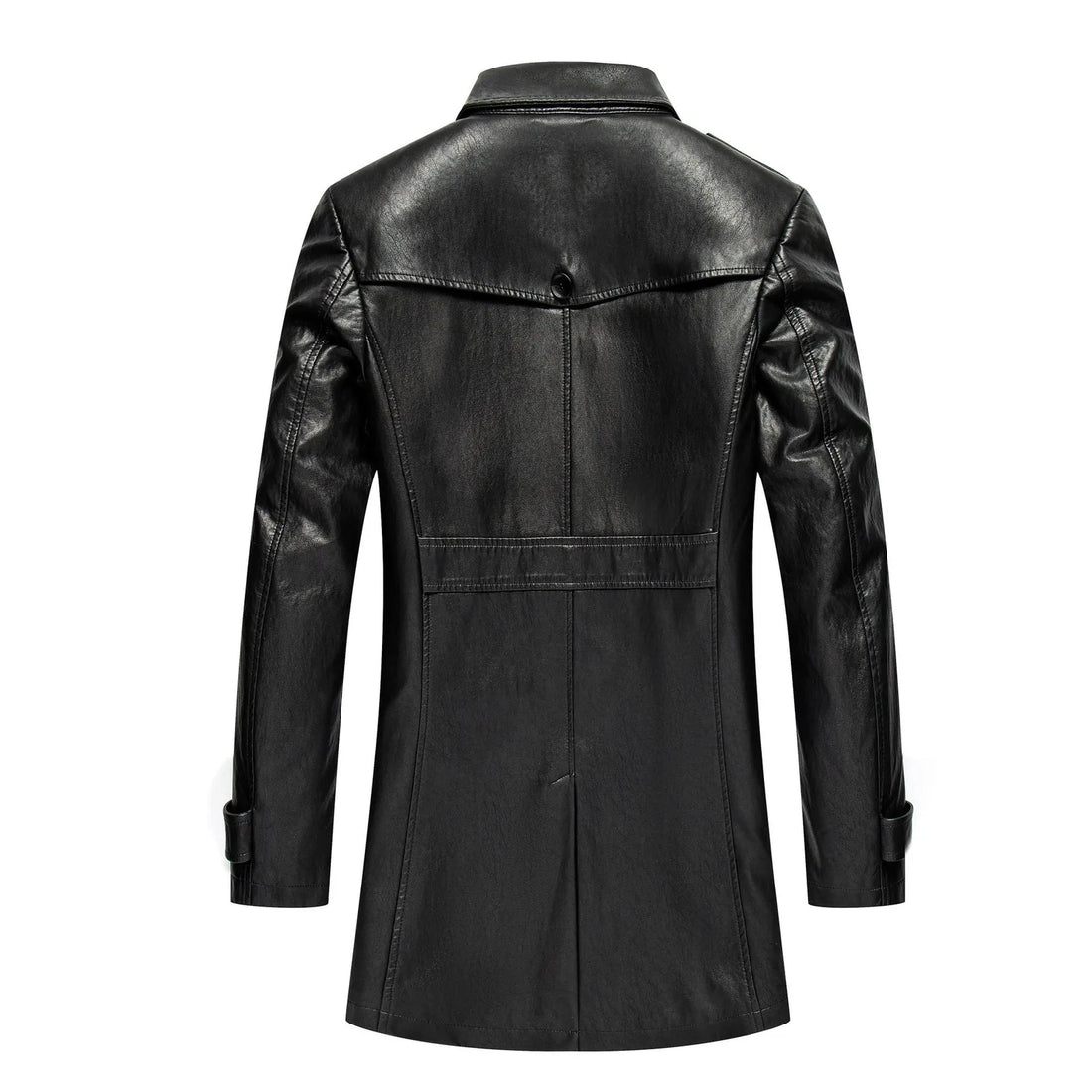 Men's Mid Length Black Leather Coat