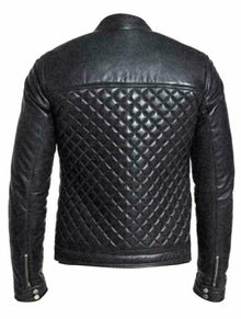 Men's Genuine Leather Cafe Racer Bomber Quilted Motorcycle Biker Black Jacket - Luxurena Leather