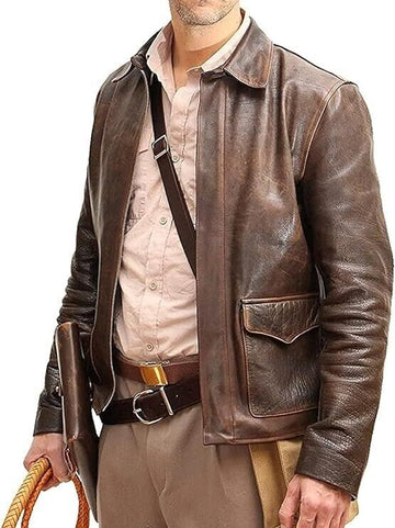 Men's Raiders of The Lost Ark Distressed Brown Leather Jacket