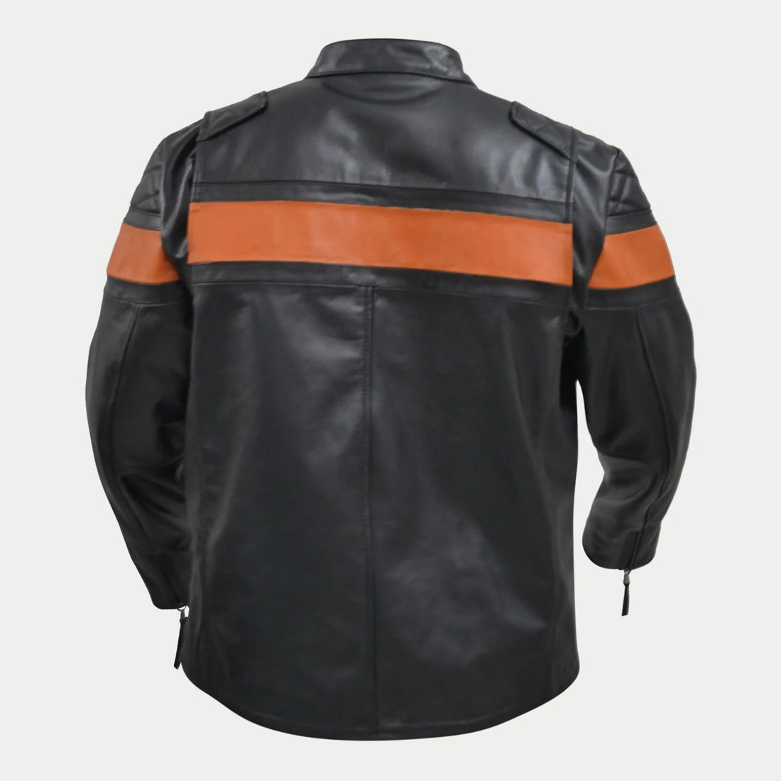 Men's Cafe Racer Orange Stripe Black Leather Jacket