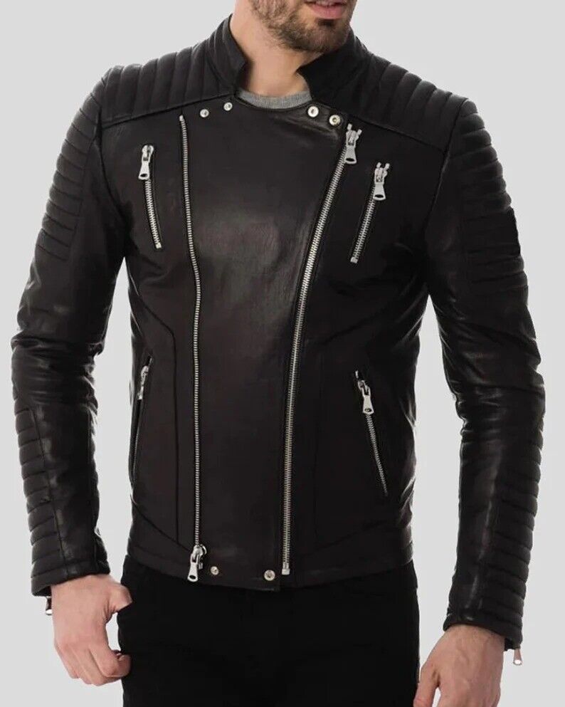 Men's Stylish Biker Black Leather Jacket