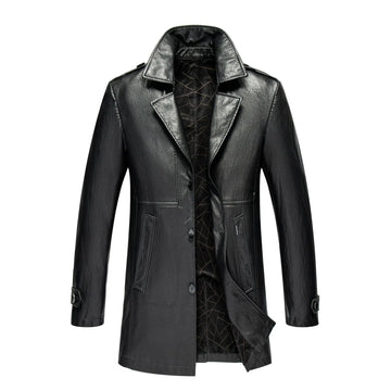 Men's Mid Length Black Leather Coat