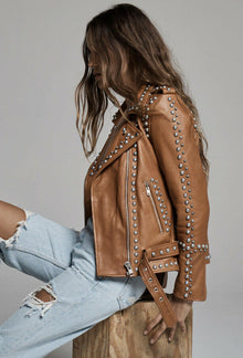 NWT FREE PEOPLE x UNDERSTATED LEATHER WESTERN DOME STUDDED JACKET SIZE LARGE