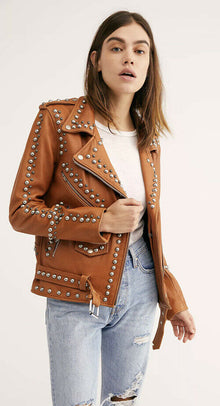 NWT FREE PEOPLE x UNDERSTATED LEATHER WESTERN DOME STUDDED JACKET SIZE LARGE