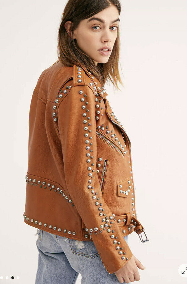 NWT FREE PEOPLE x UNDERSTATED LEATHER WESTERN DOME STUDDED JACKET SIZE LARGE - Luxurena Leather