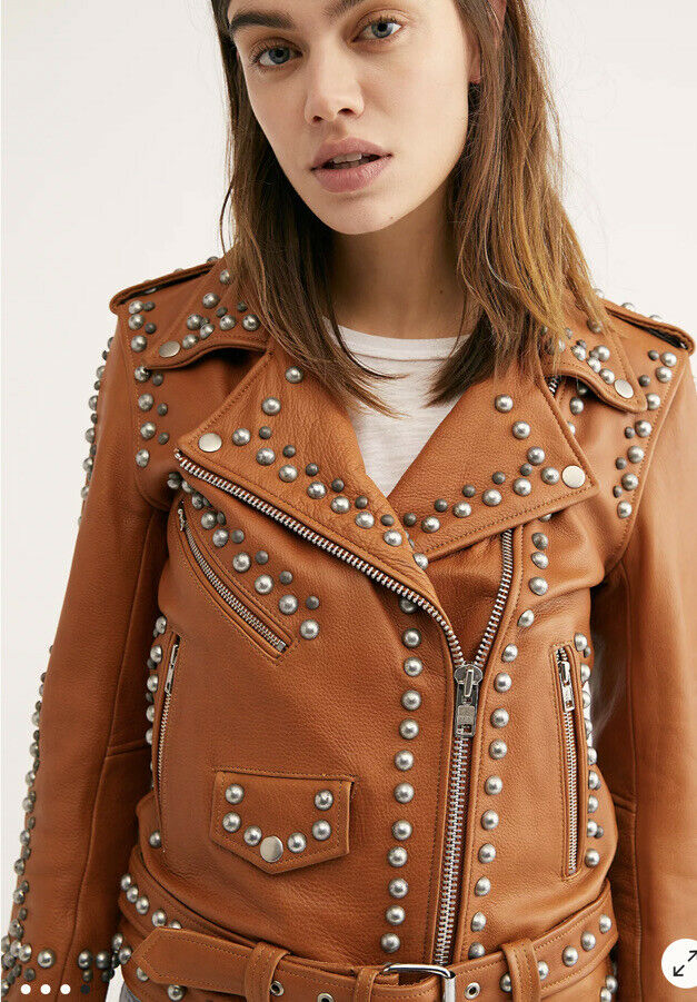 NWT FREE PEOPLE x UNDERSTATED LEATHER WESTERN DOME STUDDED JACKET SIZE LARGE - Luxurena Leather