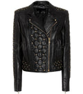 New Woman Balmain Quilted Golden Studded Black Brando Classic Leather Jacket - Luxurena Leather