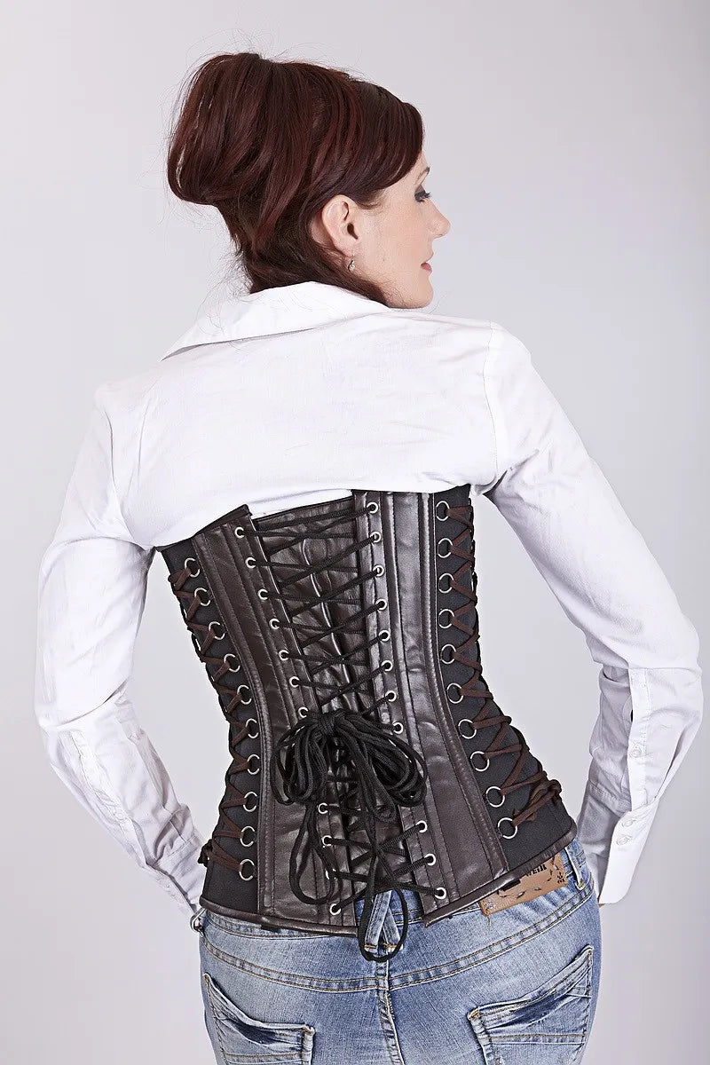 Women's Steel Bones Lace up Back Over Bust Brown Leather Corset