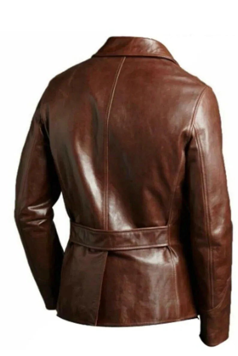 Men's Aged Brown Leather Blazer Coat