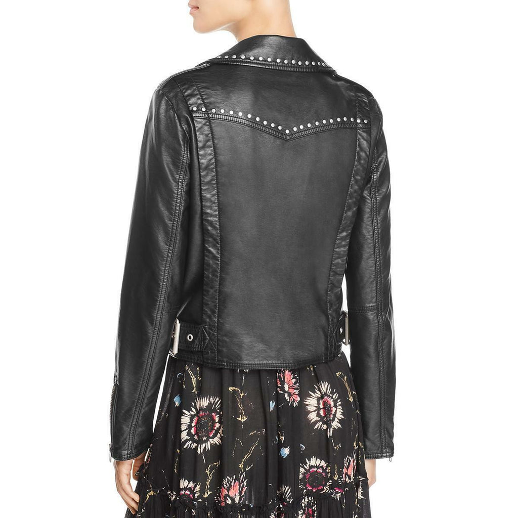 $198 Free People Womens Faux Leather Studded Motorcycle Jacket Black, Large NWOT