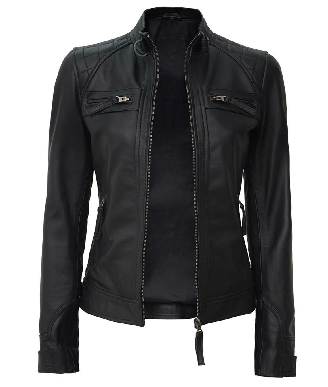 Womens Black Leather Jacket Biker Moto Lambskin Biker Jacket