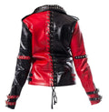 Harley Quinn Jacket Heartless Asylum Studded Biker Black & Red Leather Jacket - Luxurena Leather
