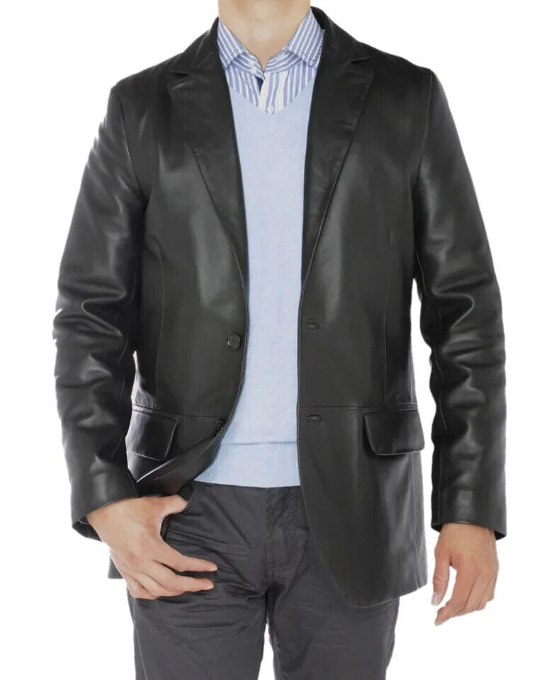 Men's Natazzi Luciano Two Button Modern Fit Leather Blazer