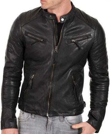 Men's Cafe Racer Black Leather Jacket