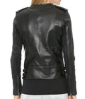 New Women Nour Hammour Black Tonal Spiked Studded Brando Unique Leather Jacket - Luxurena Leather