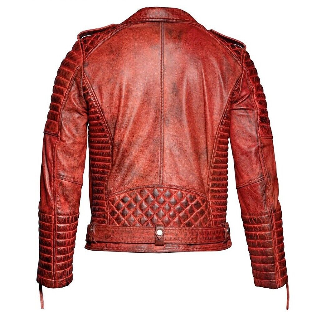 Quilted Distressed Moto Racer Slim Fit Cafe Racer Mens Genuine Sheepskin Leather