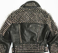 New Women Full Silver Metal Spiked Studded Brando Style Rock Star Leather Jacket - Luxurena Leather