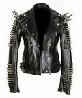 Real Black Leather Spike Jacket Studded Punk Style Cropped Jacket For Club wear - Luxurena Leather