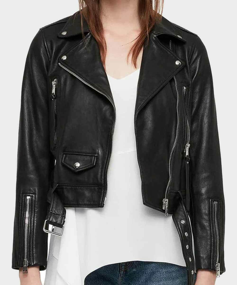New Women's Ladies Black Slim Fit Biker Style Moto Real Cropped Leather Jacket - Luxurena Leather
