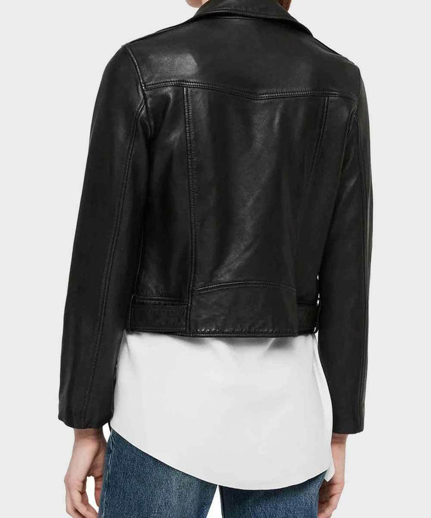 New Women's Ladies Black Slim Fit Biker Style Moto Real Cropped Leather Jacket
