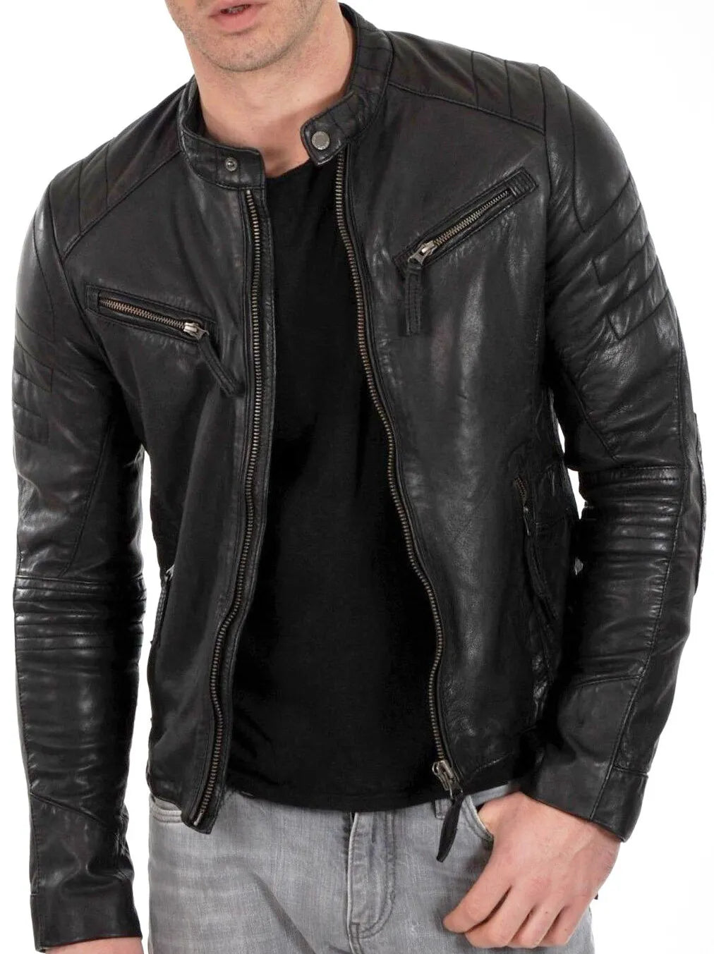 Men's Cafe Racer Black Leather Jacket