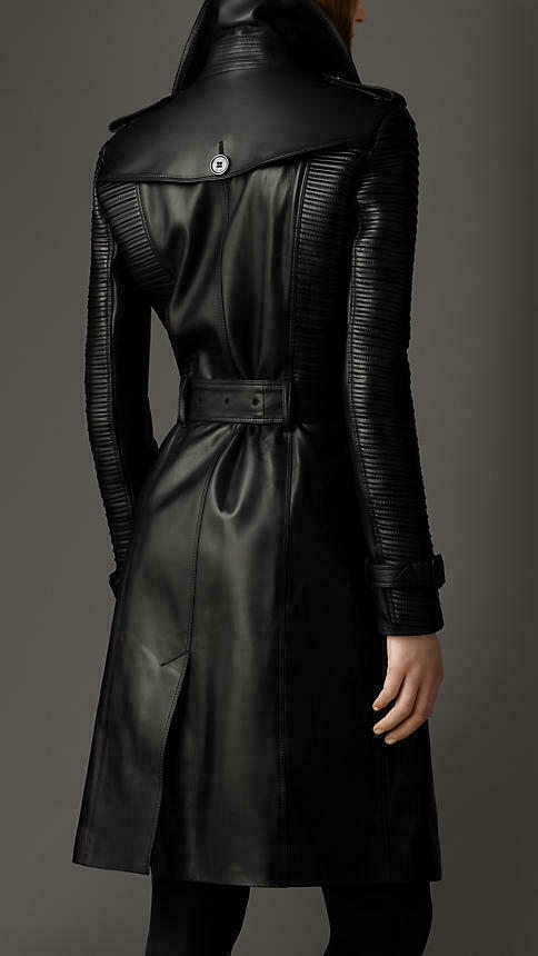 Women's Black Leather Trench Coat