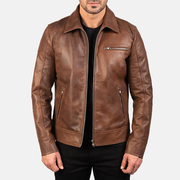 Men's Cafe Racer Brown Leather Jacket