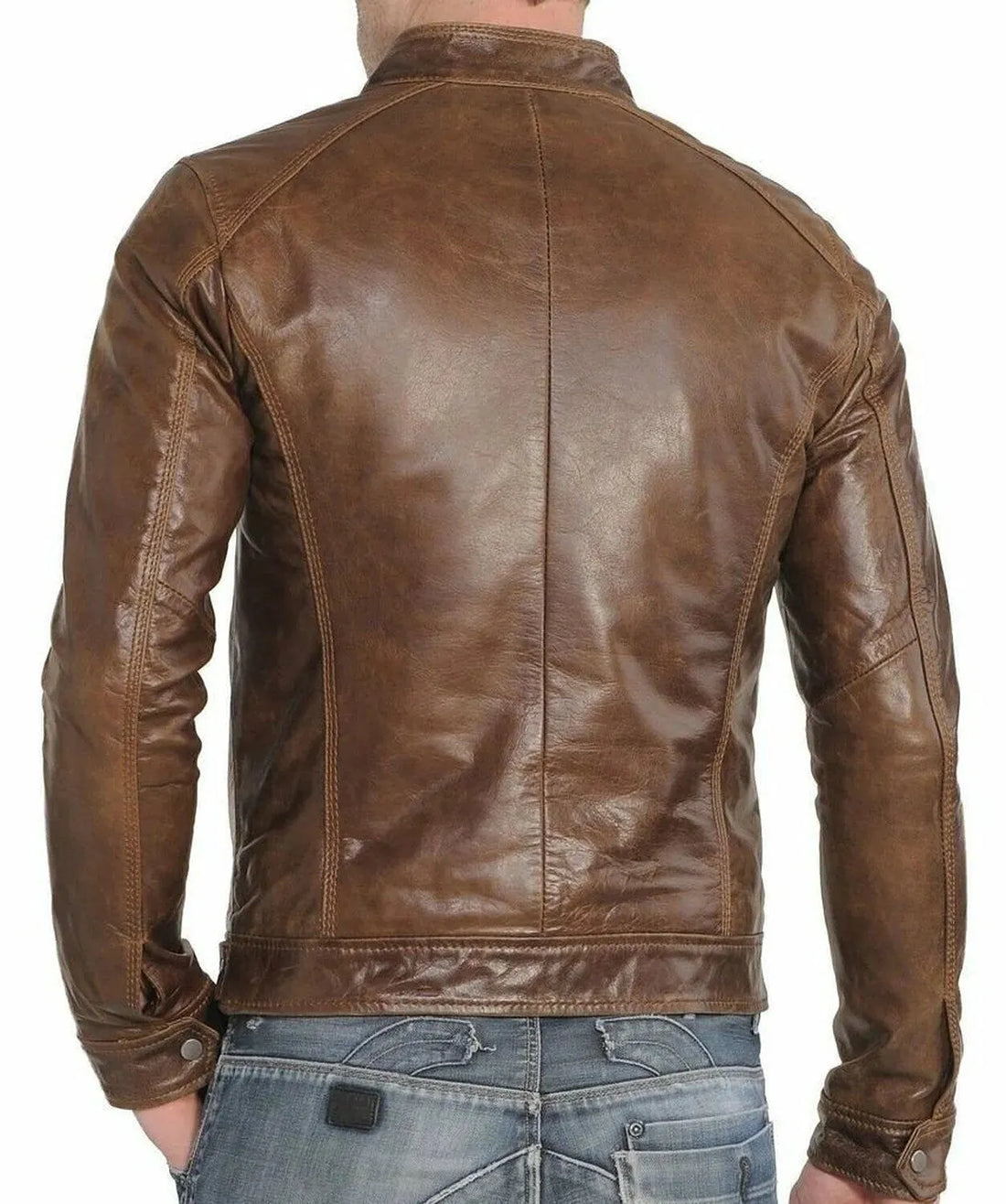 Men's Cafe Racer Distressed Brown Leather Jacket
