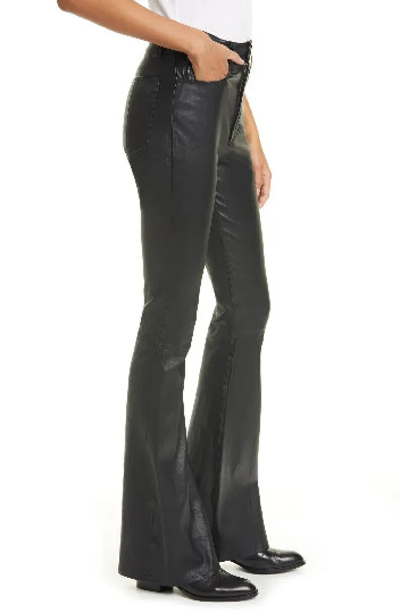 Women's Genuine Straight Fit Leather Black Pants