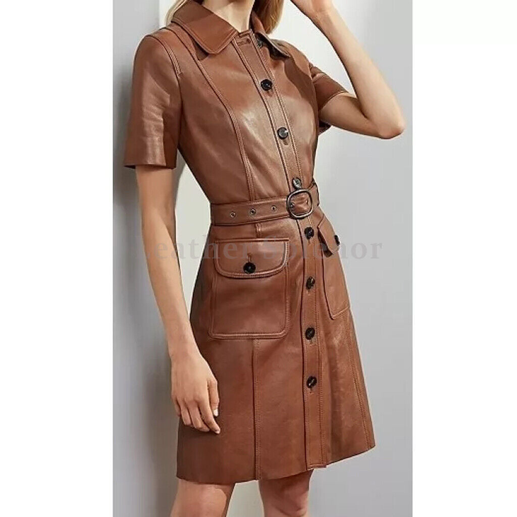 Women  Contrast Button Casual Shirt Leather