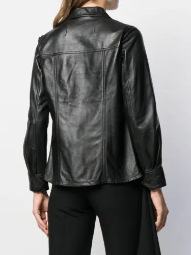 Women's Designer Casual Black Leather Shirt