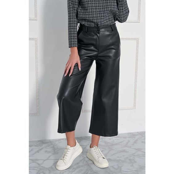 Joggers Skinny Women Formal Slim Fit Black Classic Real Leather Pants