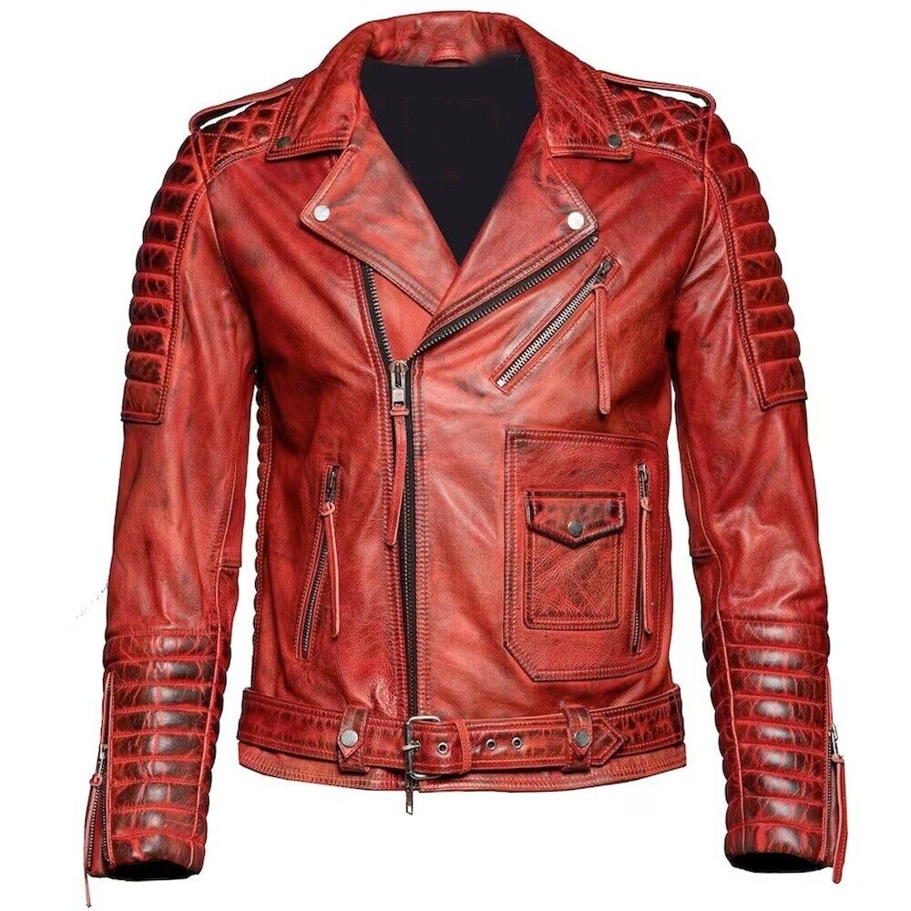 Quilted Distressed Moto Racer Slim Fit Cafe Racer Mens Genuine Sheepskin Leather