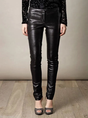 Skinny Leather Pants Women Motorcycle biker Slim fit casual pants Black