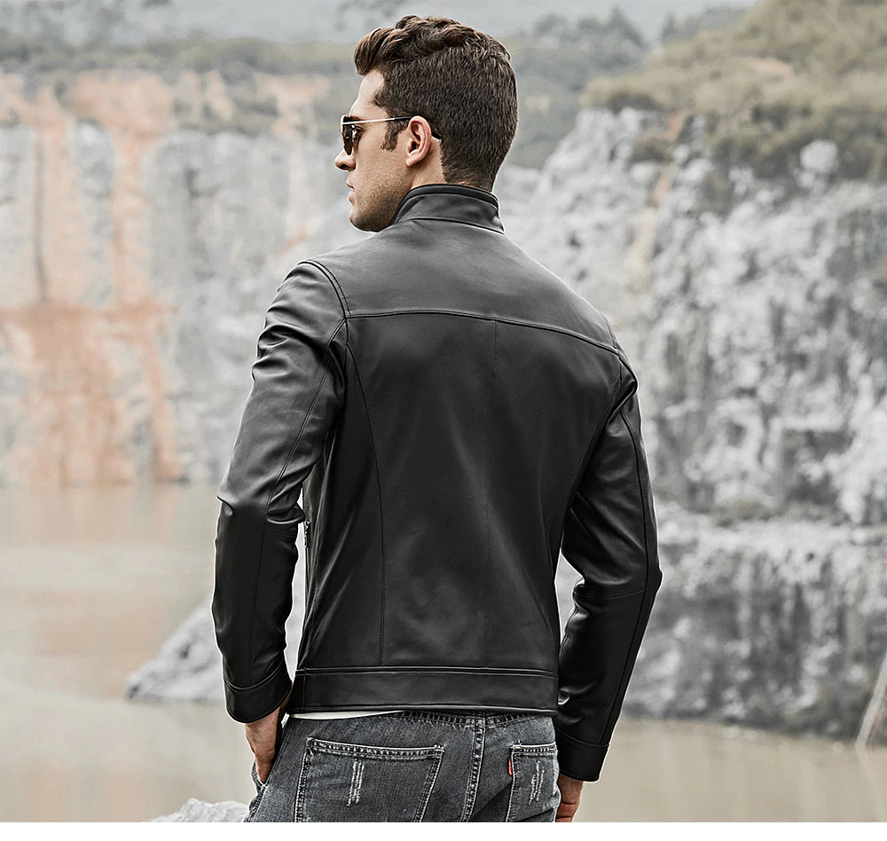 Men's Cafe Racer Slim Fit Black Leather Jacket