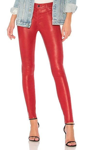 Leather Pants Women Women's Pant Leggings High Leg Skinny Trousers Red